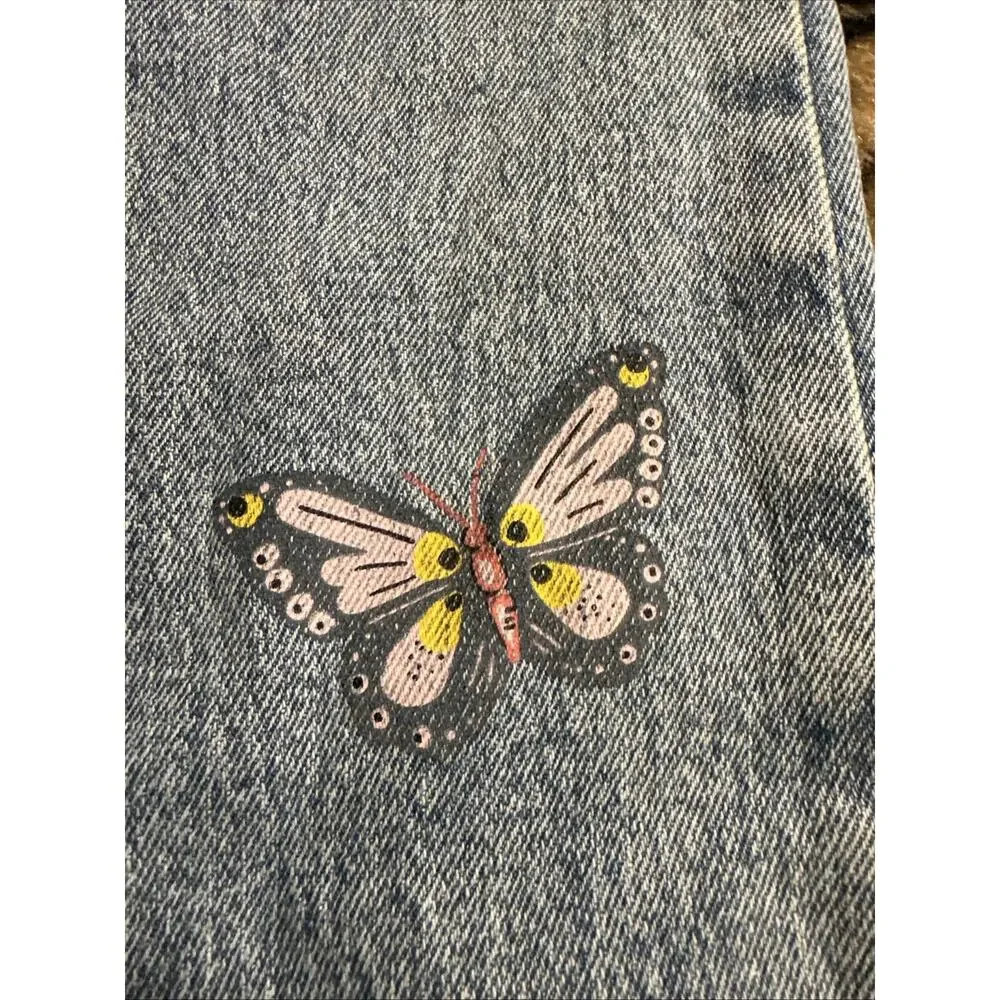 Girl’s Size 14 High Rise Flare Jeans Old Navy Butterfly Embroidered NWT School